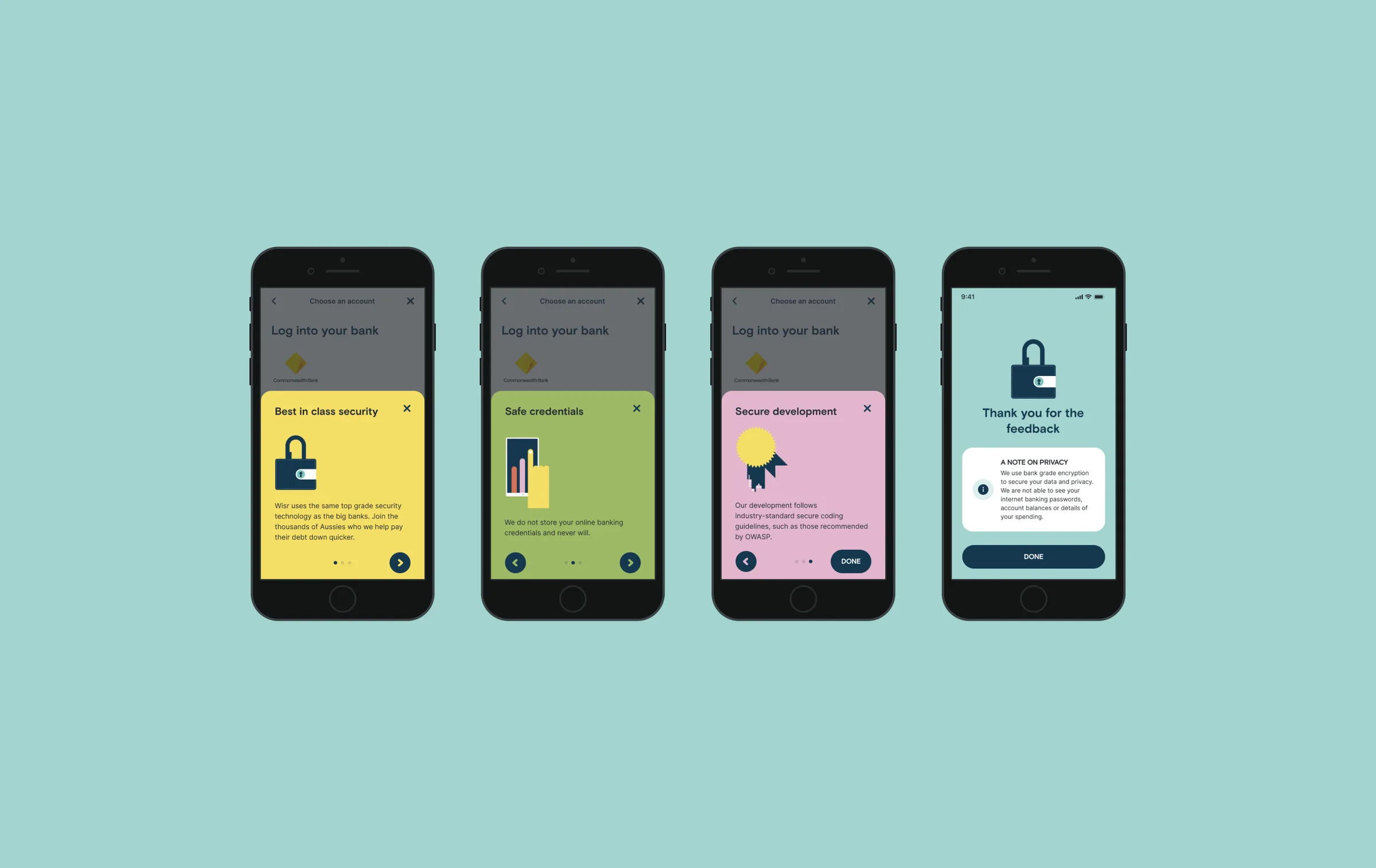 Round Ups app screens showing the round-up flow