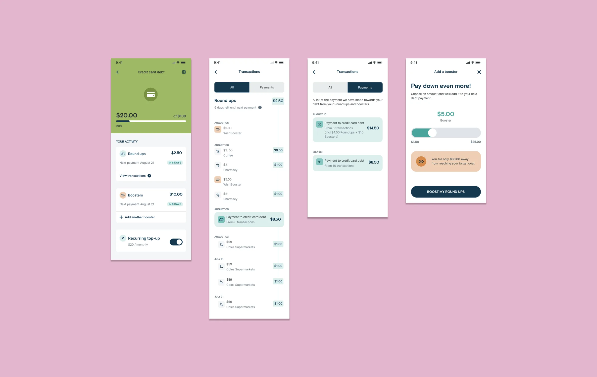 Round Ups app screens