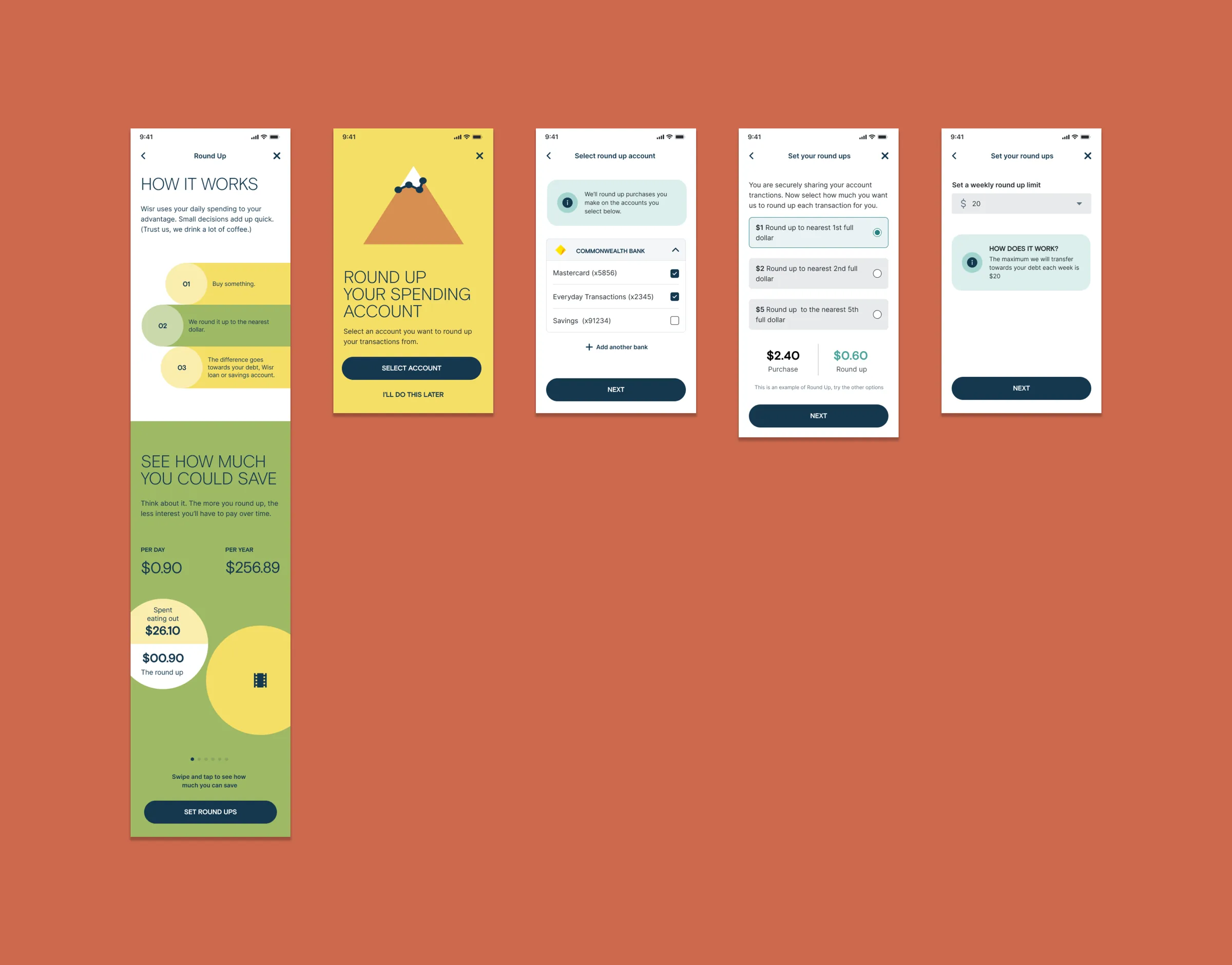 Round Ups app screens