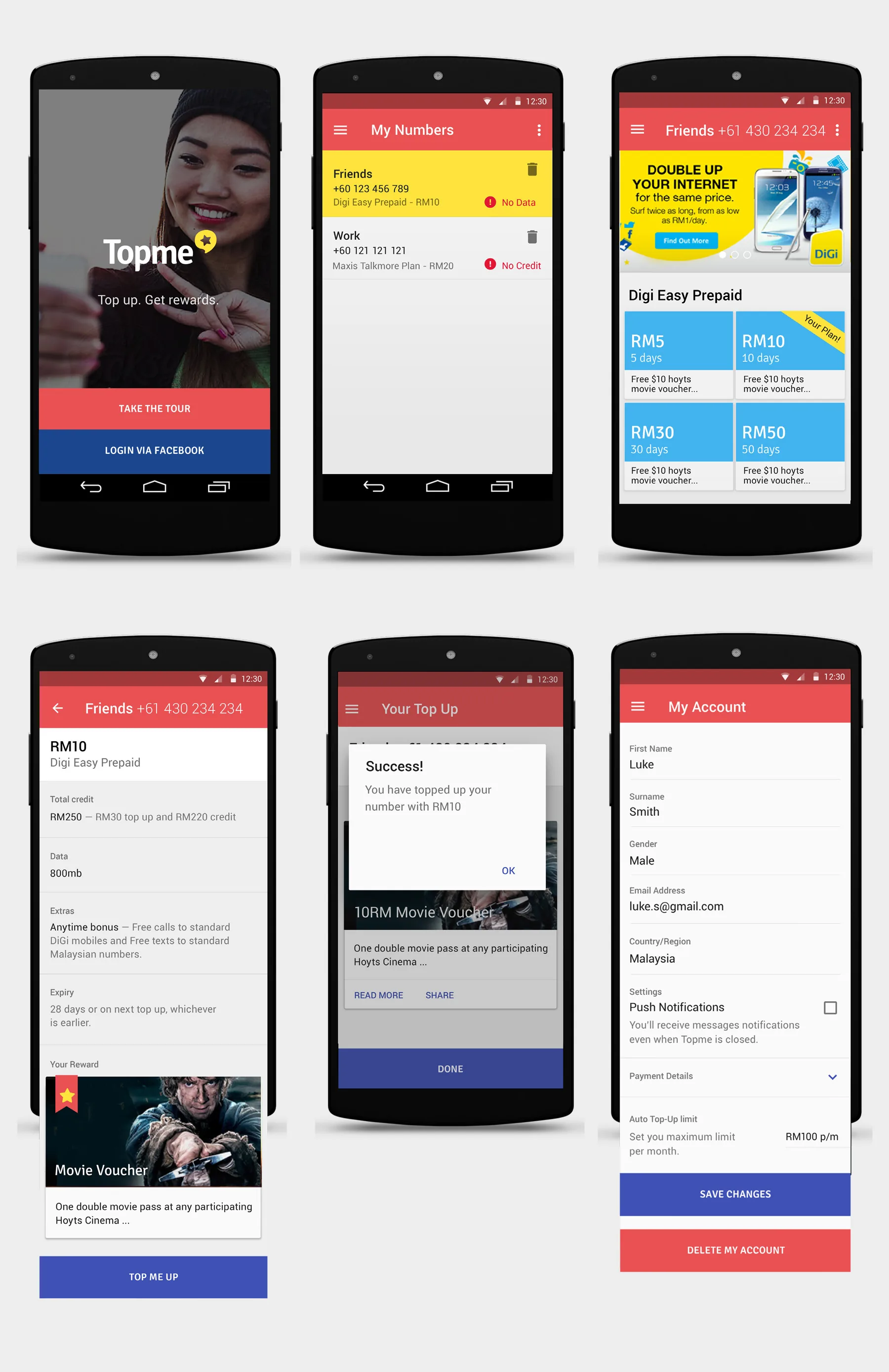 Top Me app screens