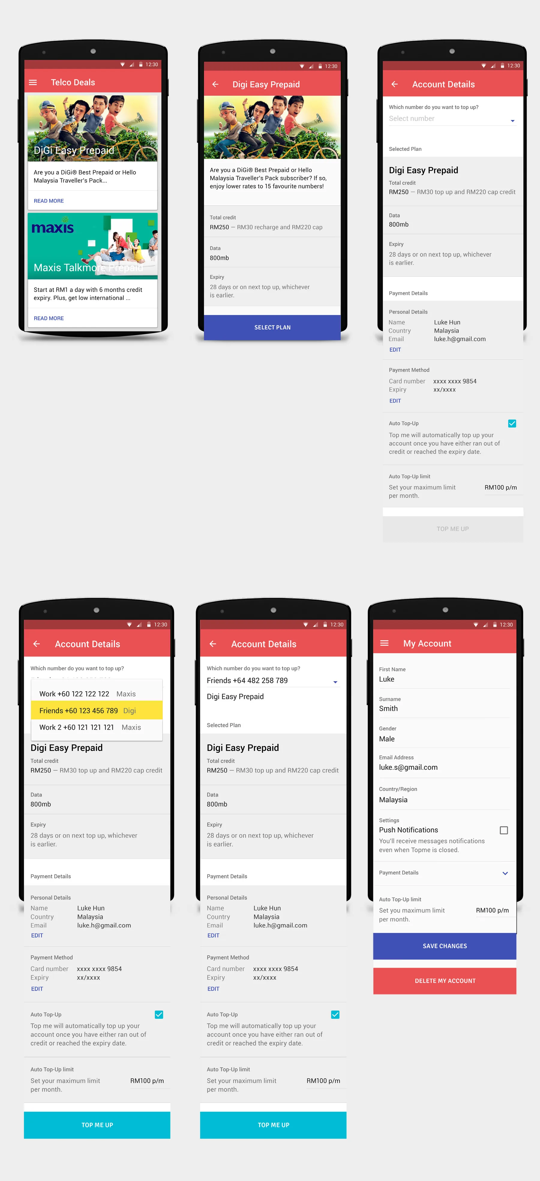 Top Me app screens